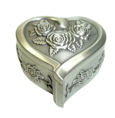 Fashion Heart Pewter Metal Jewelry Box