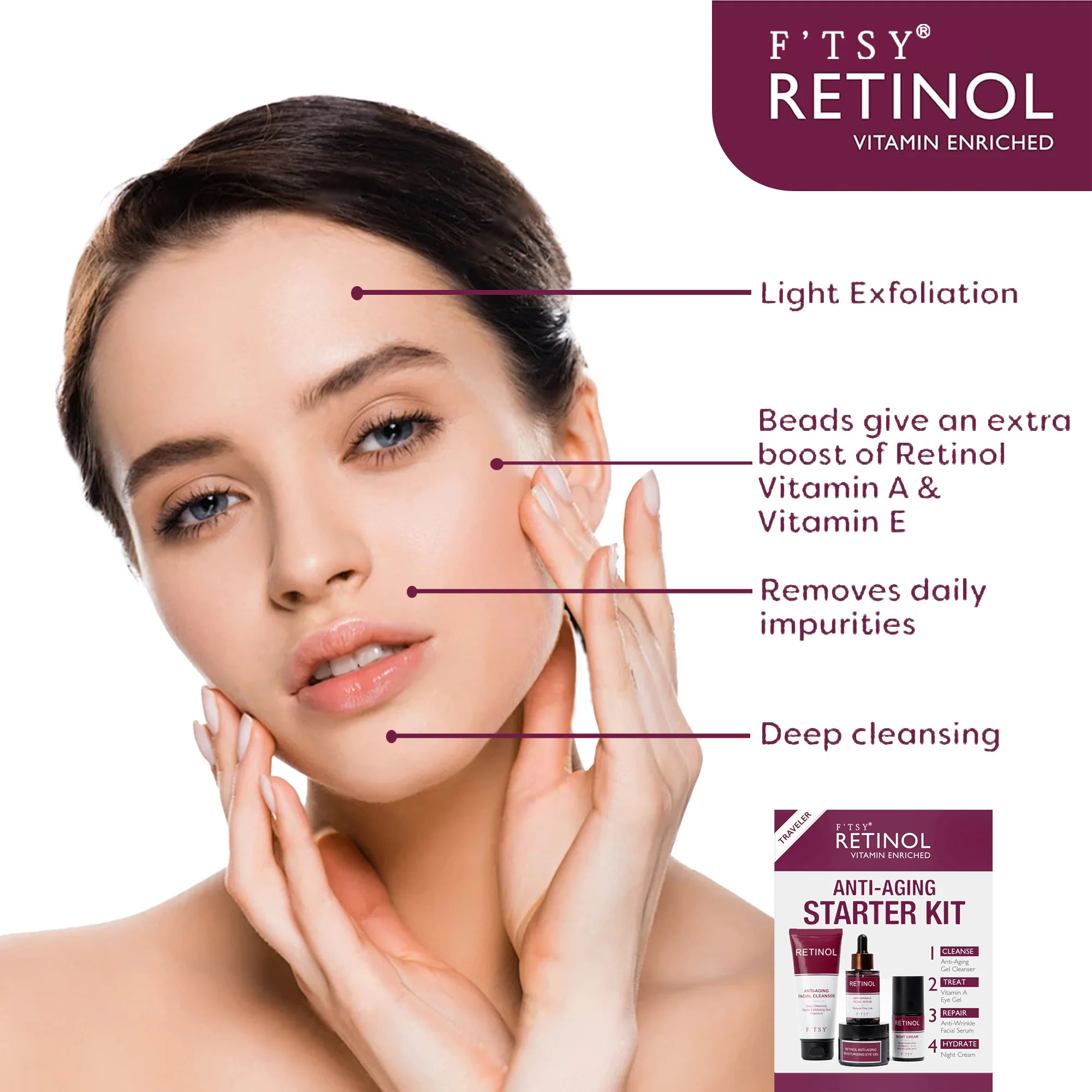 Private Label Vegan Bakuchiol Moisturizing Retinol Set Face Cream Anti Aging Serum Retinol Skin Care Set