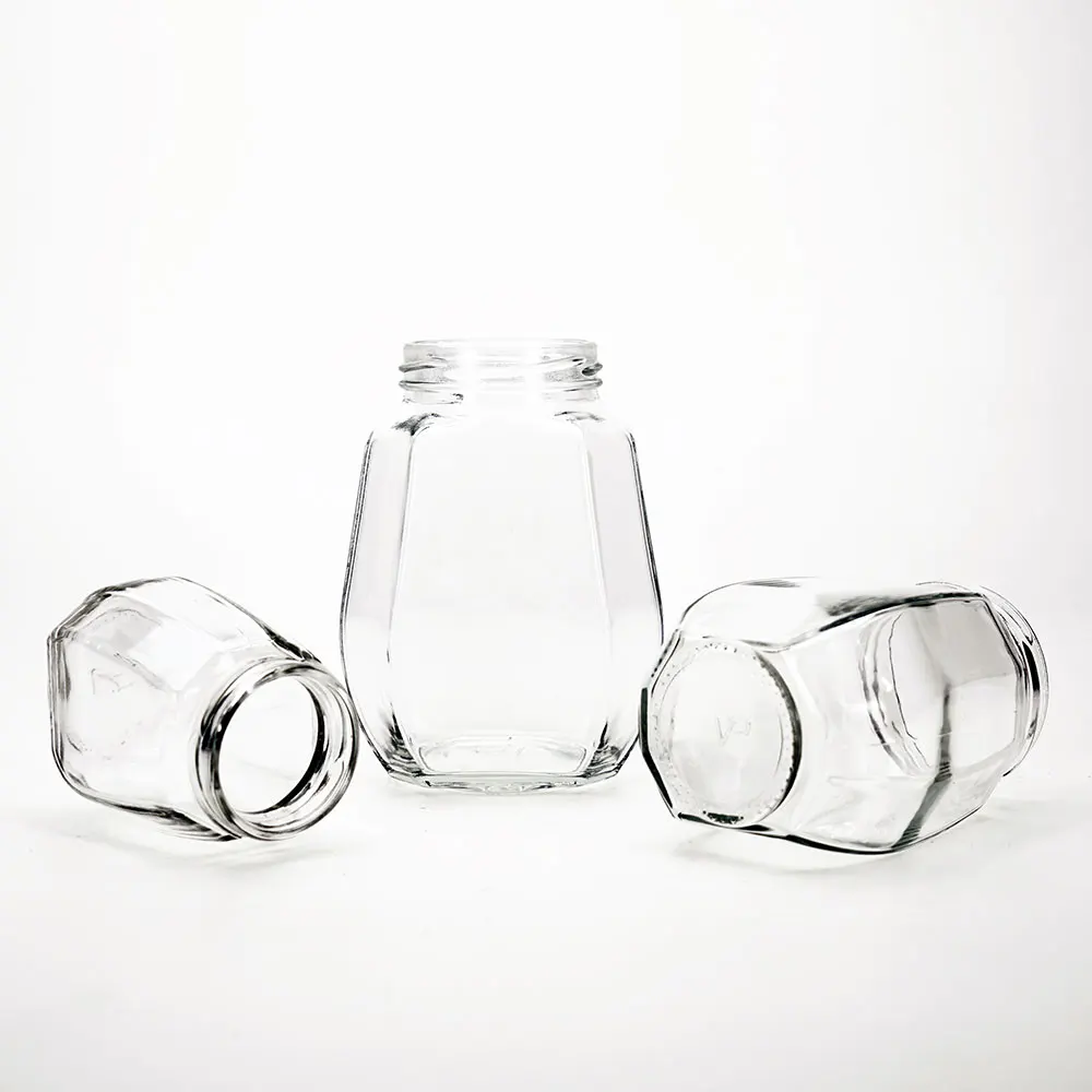 VISTA Empty Factory Price Hexagonal 250g500g750g Glass Honey Jar Glass Jar with Metal Cap