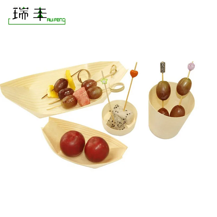 Food Grade disposable restaurant Pine Wood Sushi Boat Serving Tray