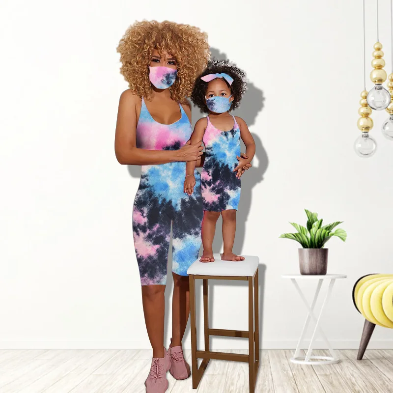 sleeveless plus sling tie dye print mommy and me onesie one piece jumpsuit family matching