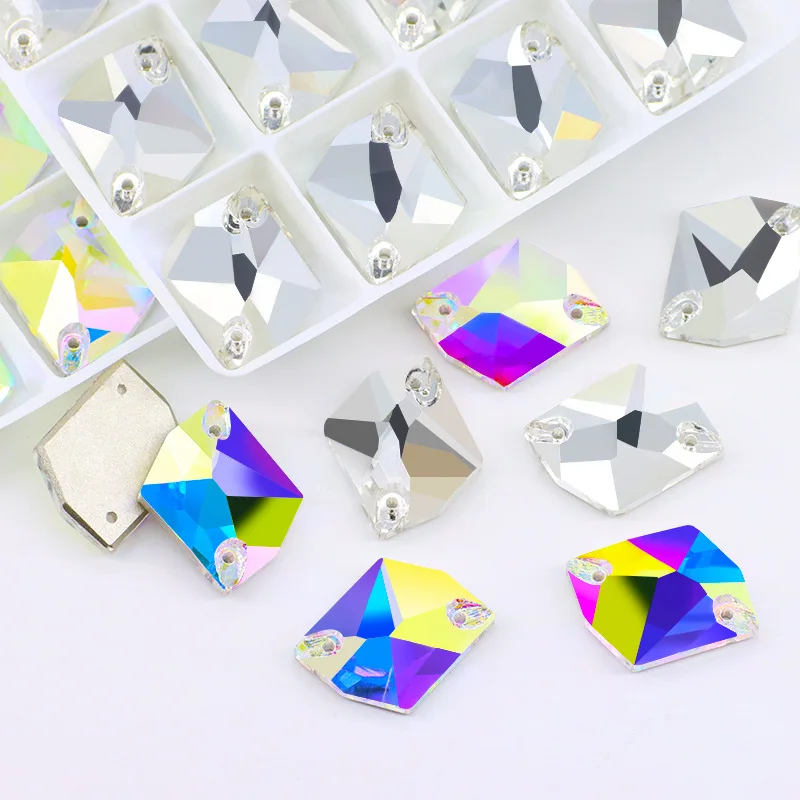 SZ Cosmic Sew - on Stone K9 Glass 13*17mm Two Holes Diamond Crystal AB Flat Back Rhinestones For Women Dress Cloth