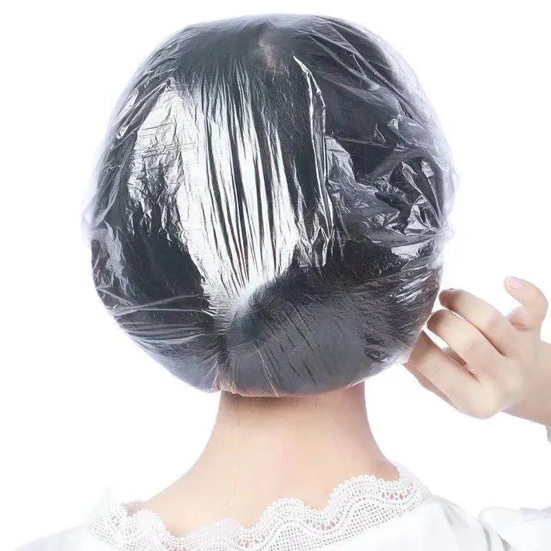 Hair Processing Waterproof Plastic Disposable Clear Hair Shower Cap for Women Hair SPA Salon Hotel Travel