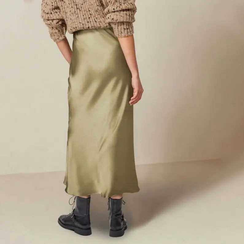 OEM61 Apparel Garment Factory Manufacturer Custom Design  High Waist Midi Long Elegant Skirts Silk Satin Skirts For Women