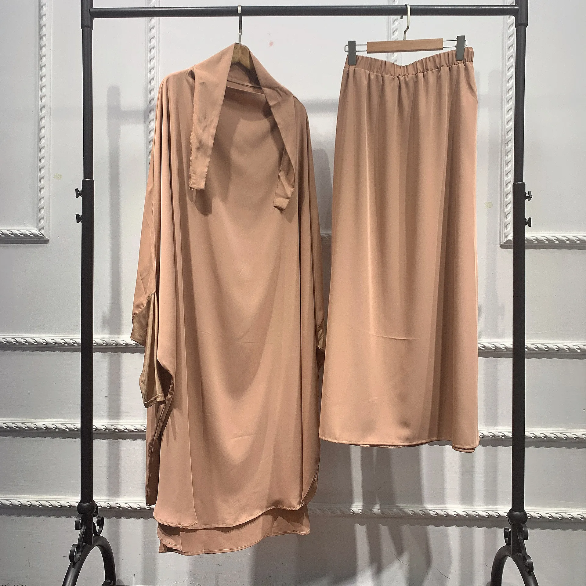 2024 Jilbab 2 Pieces Dubai Abaya Muslim Prayer Dress Women Khimar Niqab Set Islamic Ethnic Clothing