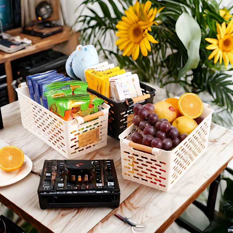 Wholesale Plastic Storage Basket with Handles For Home Kitchen Home Storage Pantry Bin
