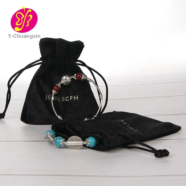 Small Black Suede Velvet Jewelry Bag With Silver Logo Pouch Velvet