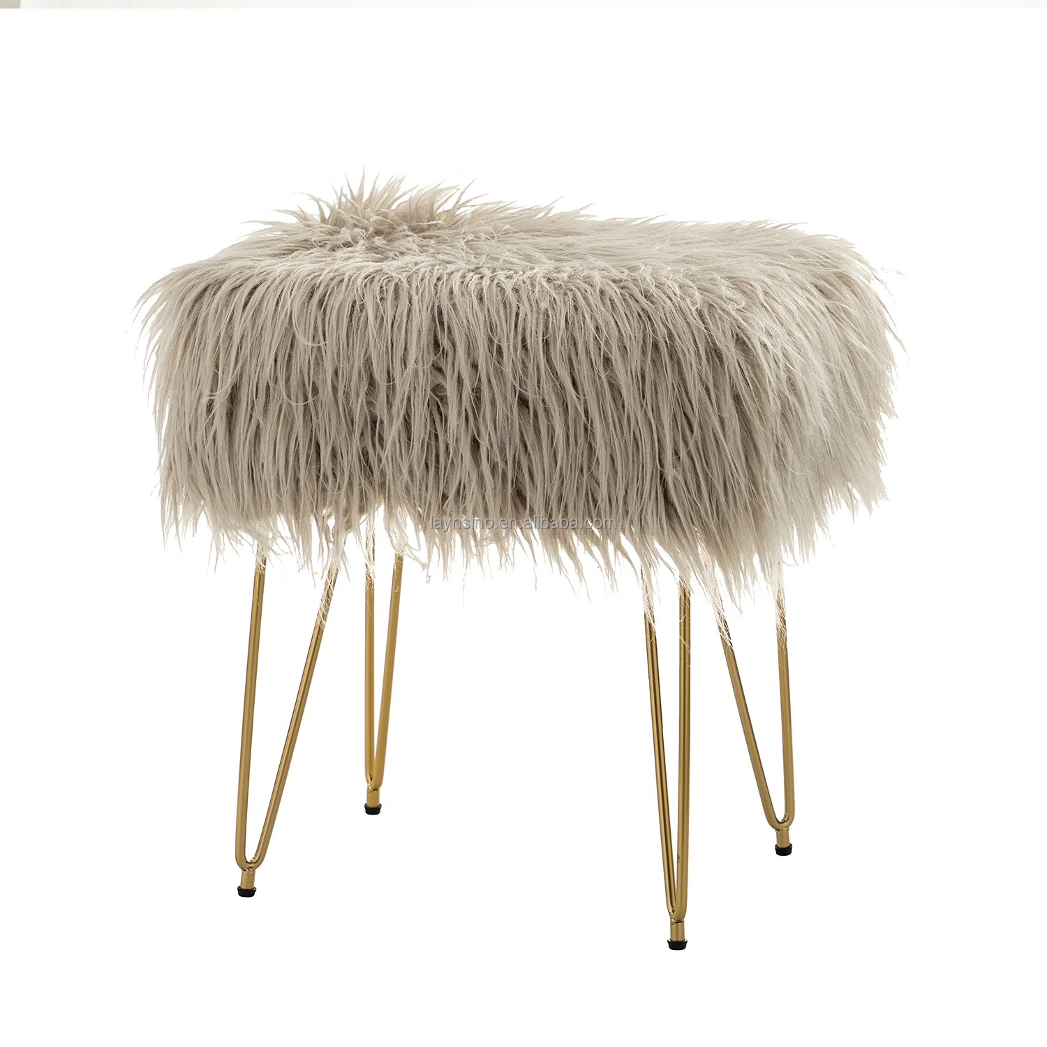Modern Metal Leg Faux Fur Foot Stool Wholesale Foldable Bedroom Vanity Stool for Home Office Kitchen Outdoor Use