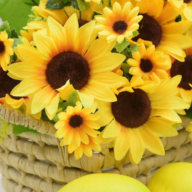 Wholesale 7 heads Sunflowers Artificial Plastic Flower Fake Bouquet for Home Decoration