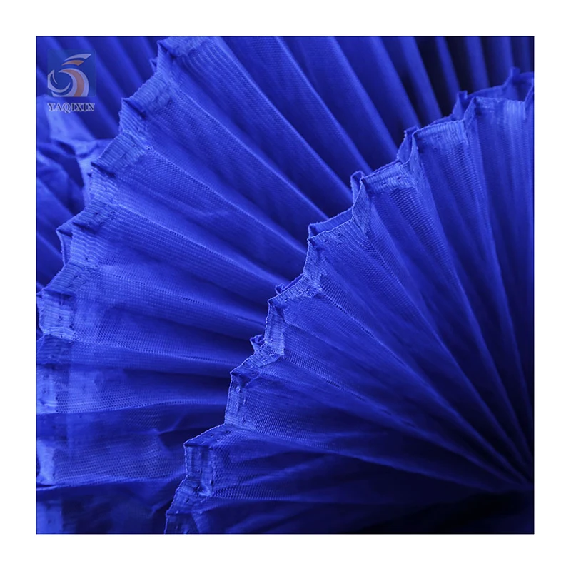 Wholesale 100 Polyester Knitted Wedding Fabric Solid 36A Hard Mesh Folding 2cm Pleated Tulle Fabric