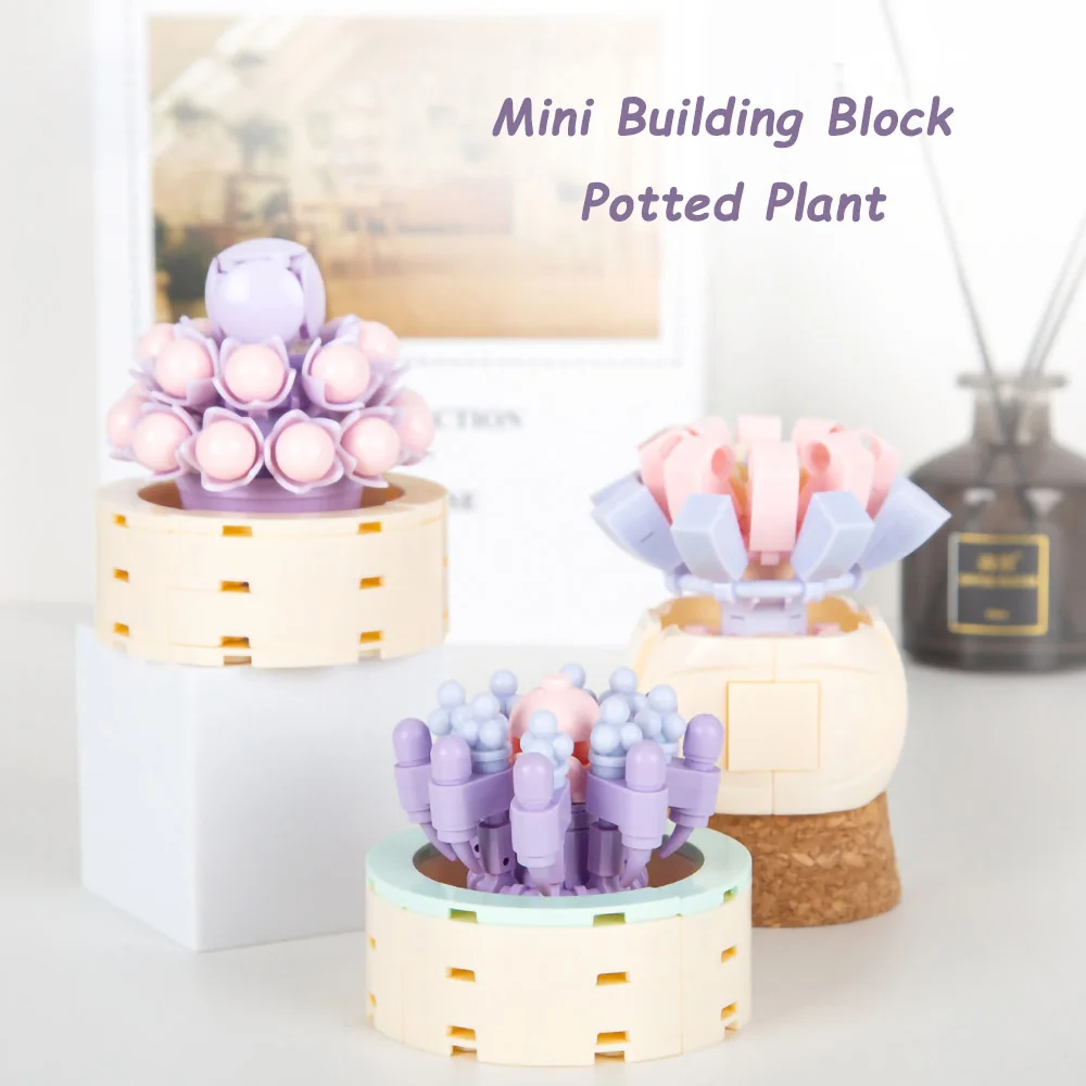 Wholesale Jaki Mini Potted Plants Succulents Building Blocks Sculpture Office Kids DIY Flower Model Cactus Bonsai Bricks Sets