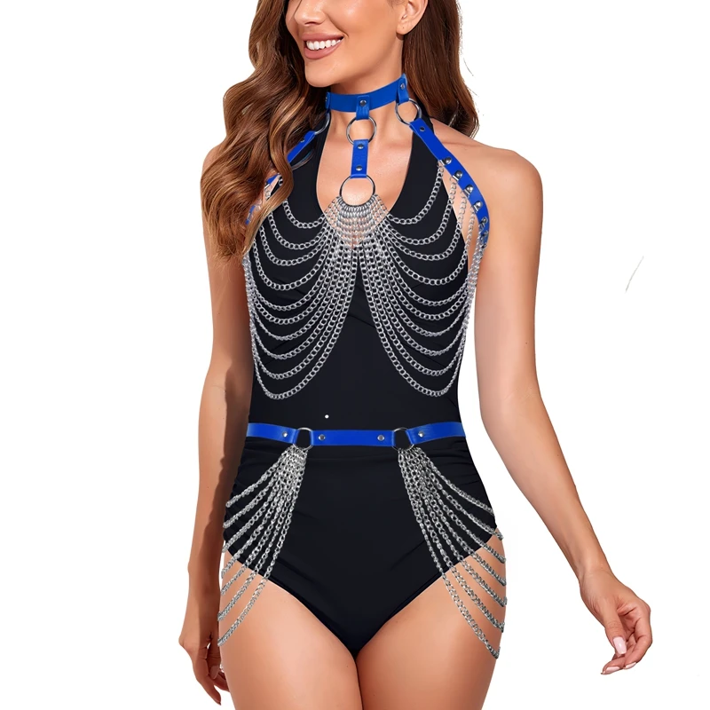 2023 New style Leather Women Gothic Garter Belts Lingerie Bra Top Adjust Strap Sexy Set Hollow Out Halloween Carnival Set