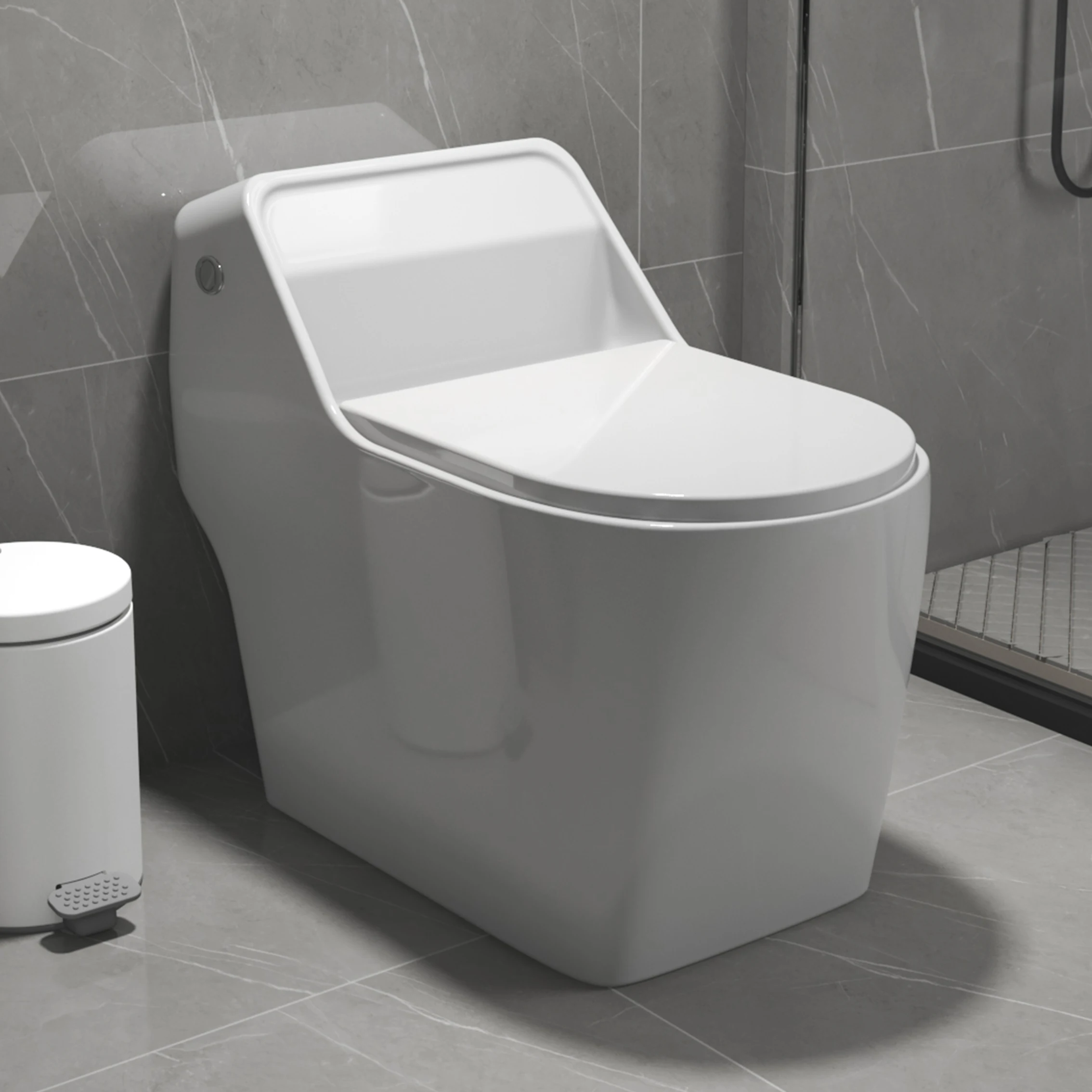 Modern Design White Square Ceramic One Piece Bathroom Toilet Siphonic Dual-Flush with S-Trap Drainage for Hotels
