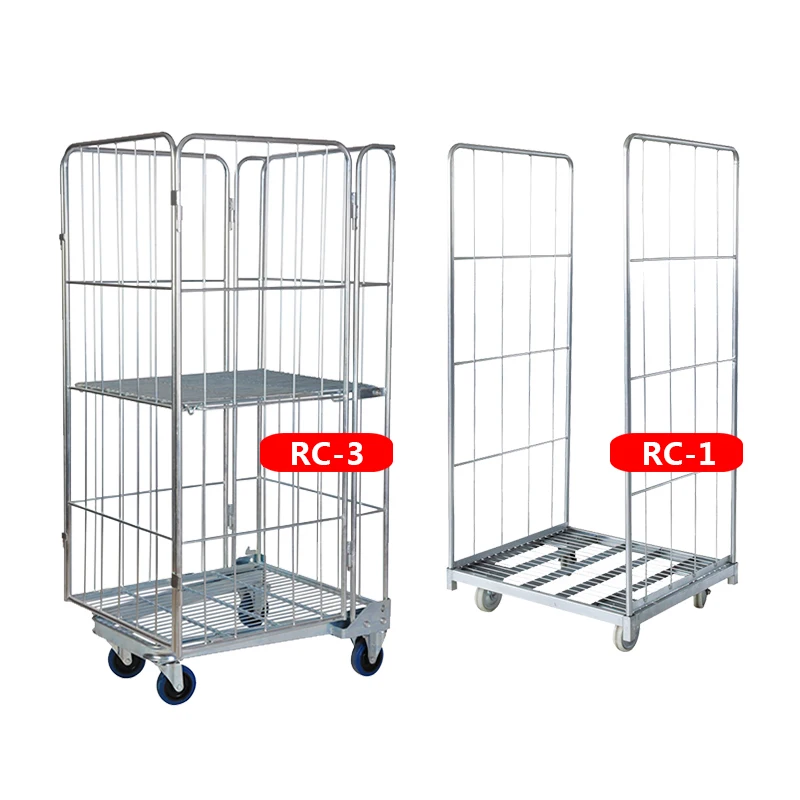Galvanized 3 side 4 side high load logistic folding cargo storage industrial warehouse large steel roll container trolley