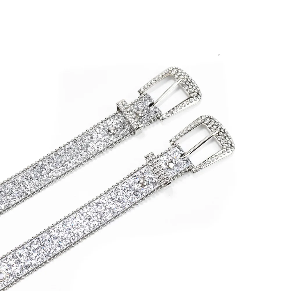 Women  Leather Wide Waist Belt Shinning Rhinestone Belt Metal Pin Buckle Belt With Customized Color