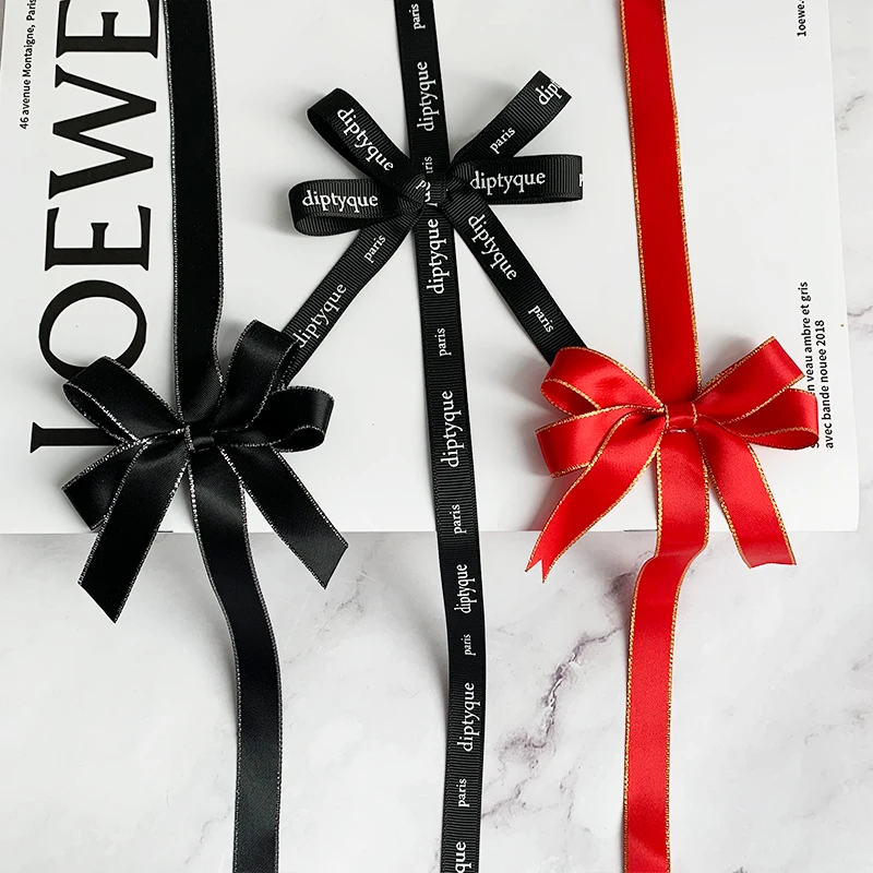 Factory Custom Wholesale Car Aromatherapy Ribbon Bow Grosgrain Satin Ribbon Printed Logo Packaging Color Ribbon Bow