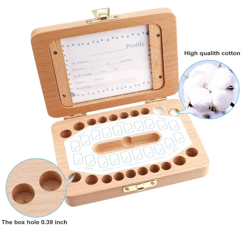 wholesale custom Fairy Boys Girls Keepsake Collection Wooden Baby Tooth Organizer Teeth Boxs