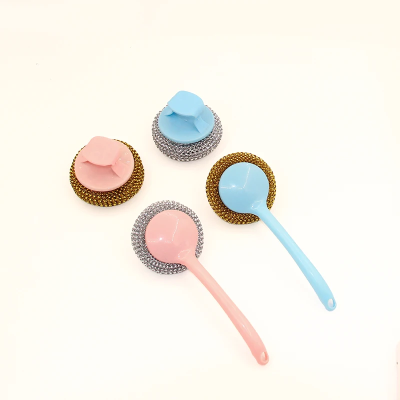 Kitchen Cleaning Tools Pot Dish Brush PET plastic Scourer With Handle