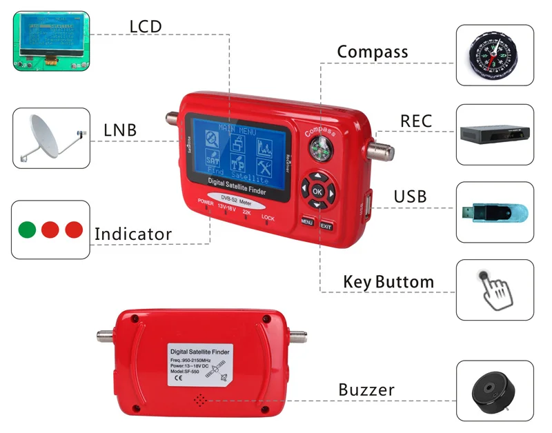 Dvb-s2 Цифровой спутниковый finder метр профессиональные дешевые спутниковый искатель SF-550