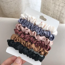 6Pcs/Set Satin Silk Solid Color Scrunchies Elastic Hair Bands New Women Girls Hair Accessories Ponytail Holder Hair Ties Rope
