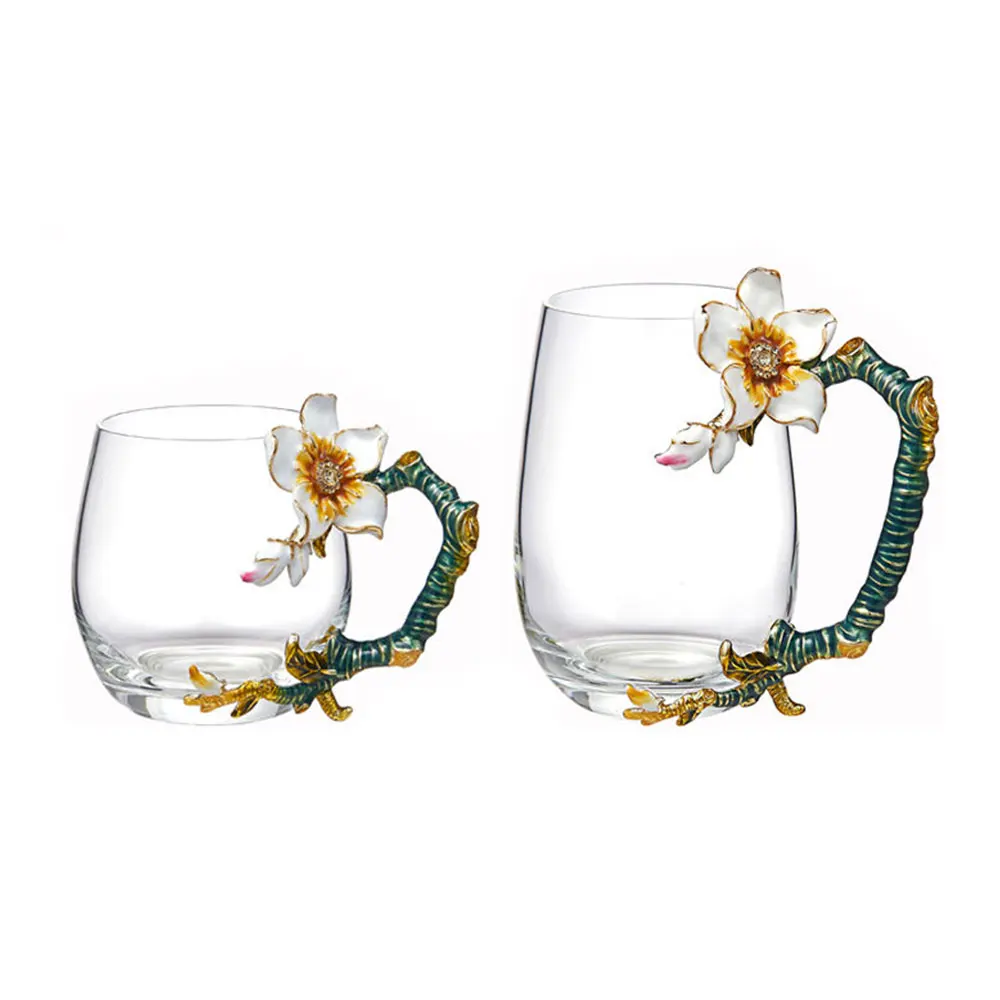 NOSHMAN  Accept Custom Logo New Product Creative Crystal Glass 3d Flower Large Capacity 370ML Enamel Glass Coffee Mug