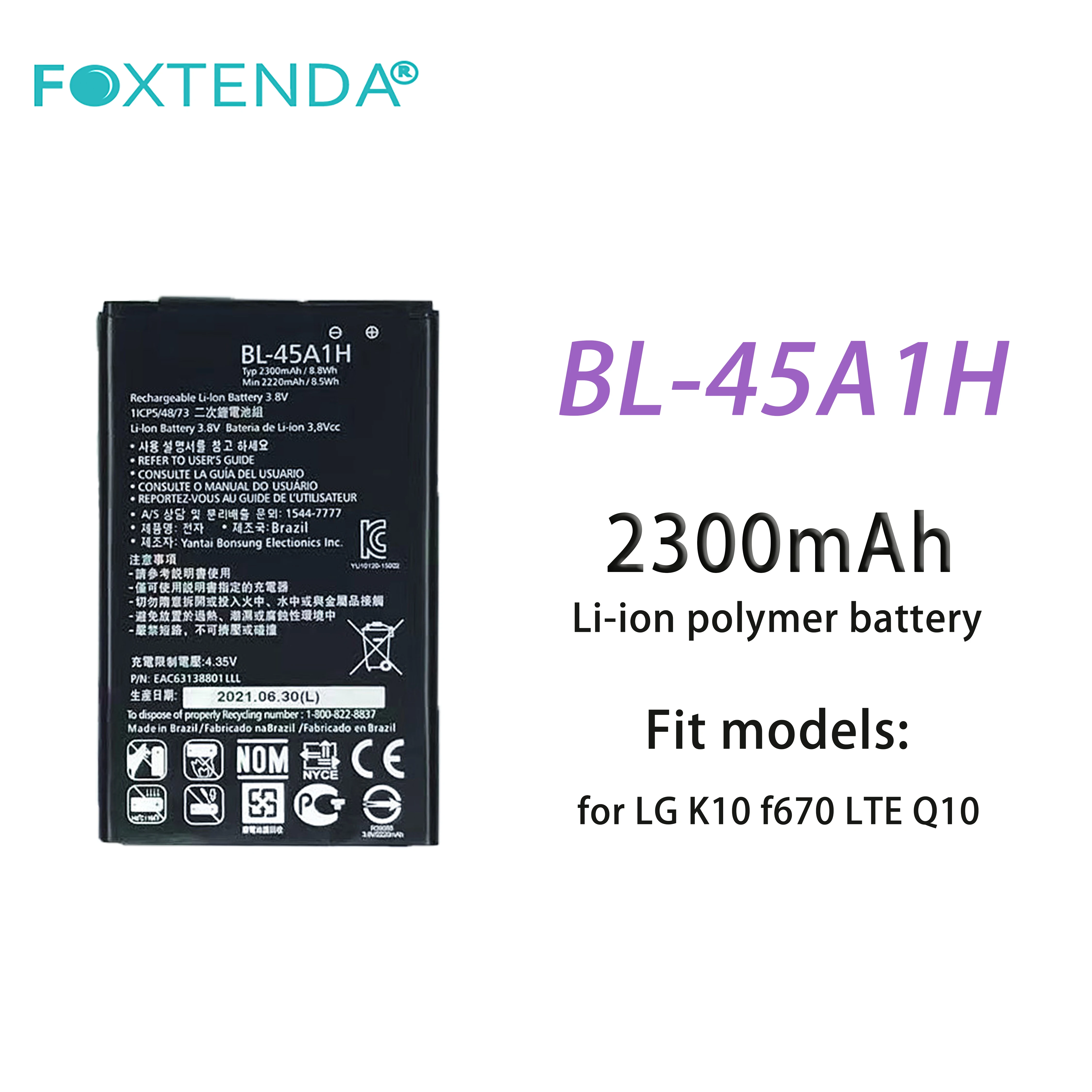 Factory outlet original lithium Cellphone battery BL-45A1H 2300mAh 3.8V rechargeable digital batteries for LG K10 F670 LTE Q10