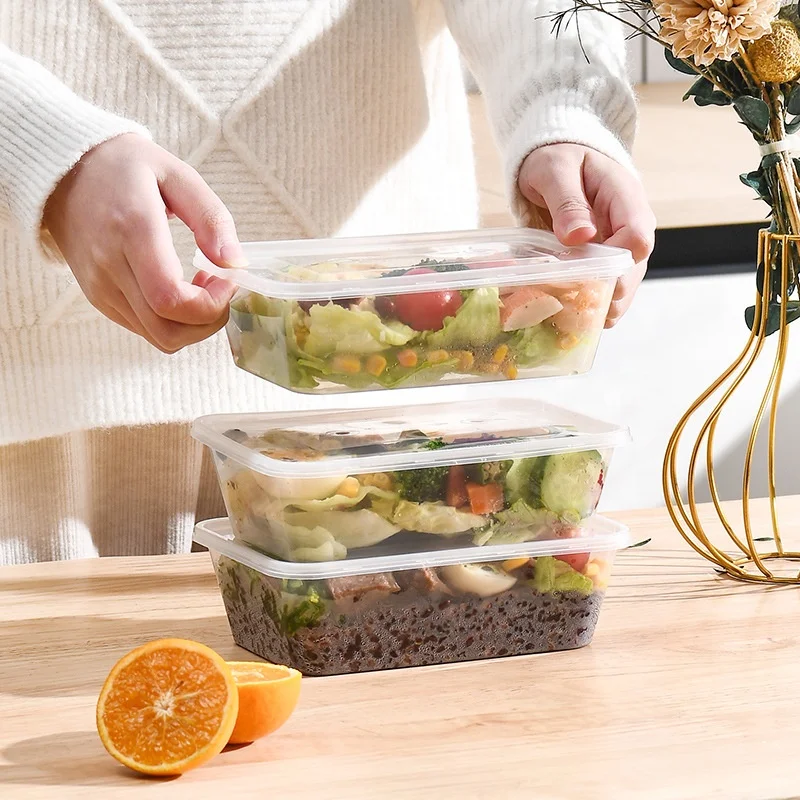 Wholesale Stackable Lunch Box Container Rectangle Transparent Carton Reusable Small Plastic Environmental Protection Disposable