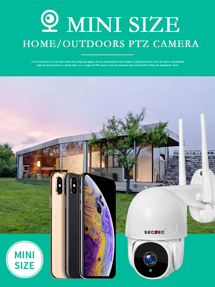 Sectec 2MP 1.5 inch Mini Waterproof Outdoor Wireless Network Auto Tracking Wifi IP PTZ Camera CCTV Camera PTZ