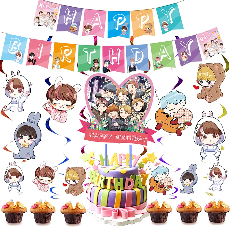 In stock, BT Stheme birthday party decoration pull flag row decoration set