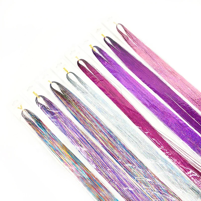 
Natural Curly Straight Hair Extension Hair Tinsel Kit with 16 Colors Glitter Hair Tinsels with Beads Tool 47 Inch Black White 