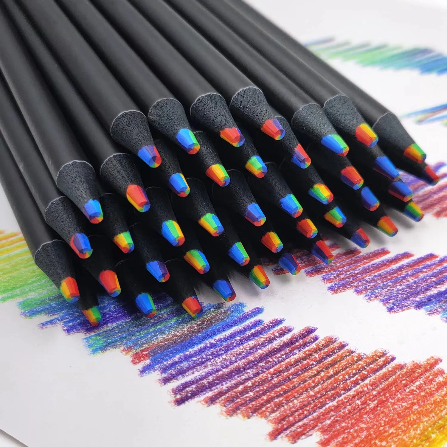 7 in 1 Rainbow Black Pencils Bulk, Colored Pencils Stocking for Kids, Black Wooden Multicolored Pencils