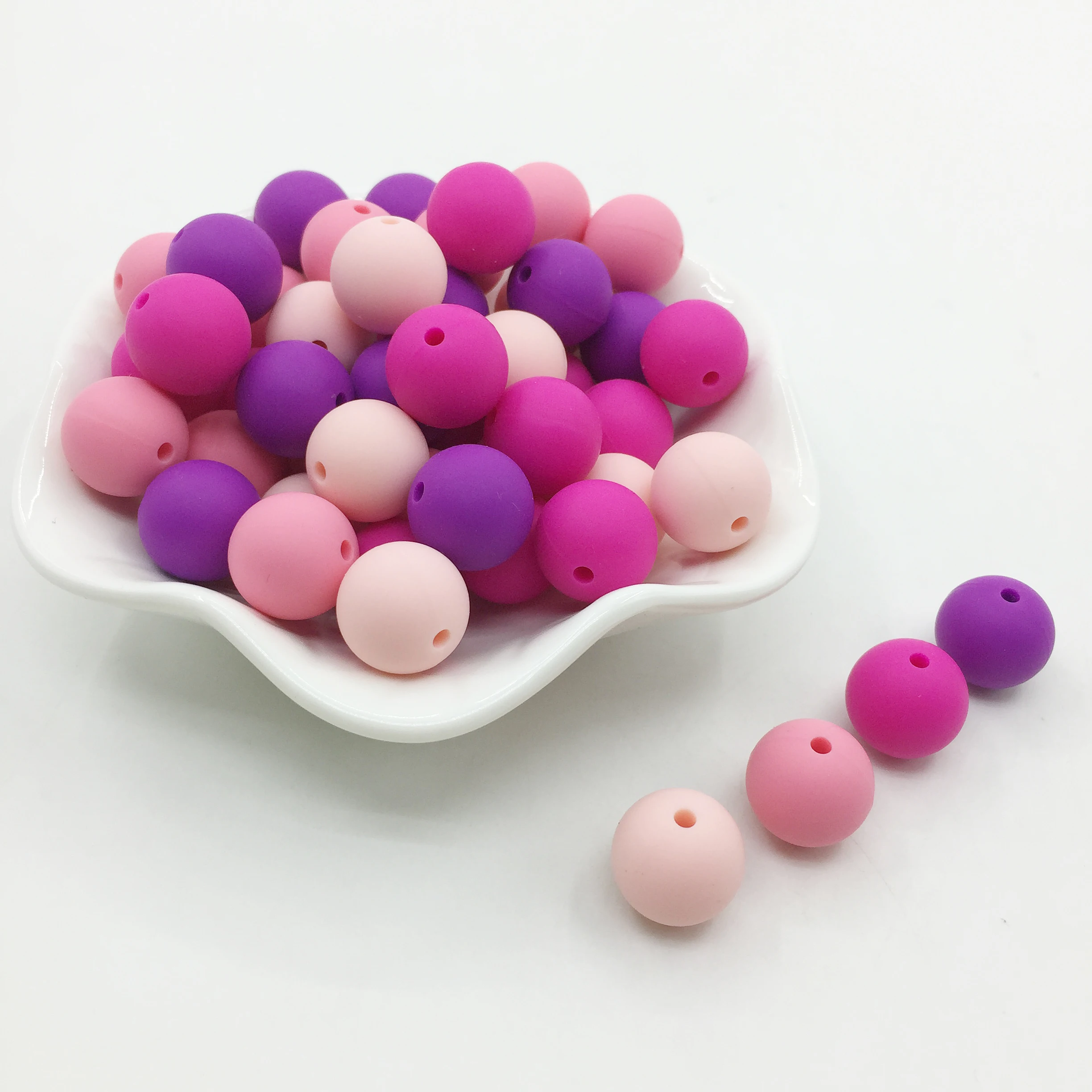 Mix color 100pcs Beads Nursing Ball Necklace Pink Series Soft Chewable Round Ball Pacifier Clip Baby Silicone Teether
