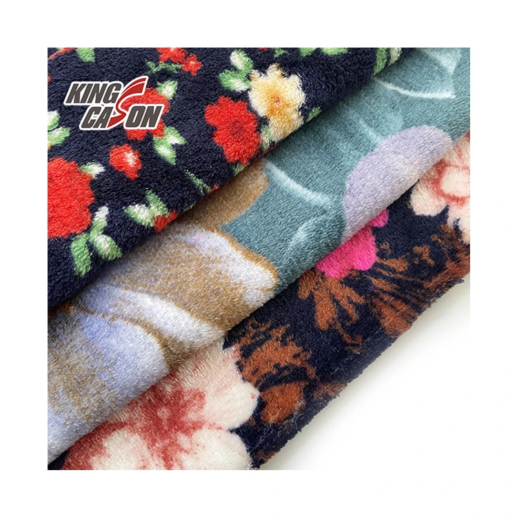 KINGCASON Wholesale 100 Poly Floral Flower Printed Custom Colors Double Faced Flannel Fleece Fabric For Hoodies