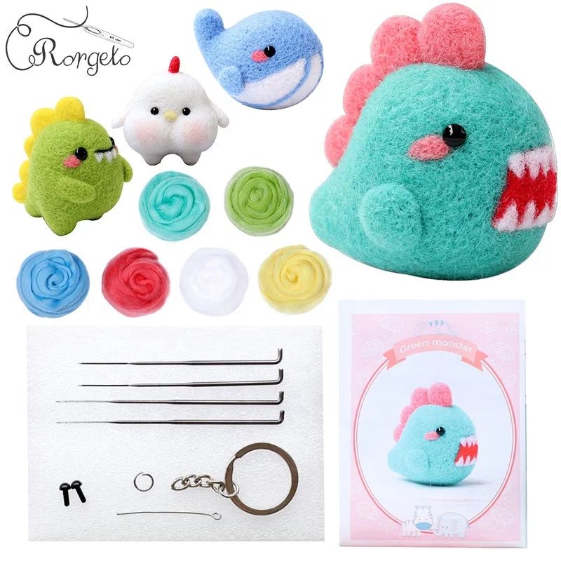 3D милые животные синий кит динозавр куклы игла валяние набор Шерсть Войлок игрушки шерсть валяние набор