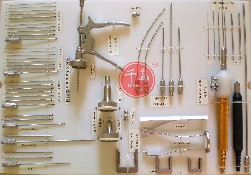 Facial fat transfer kit for fat transplantation liposuction fat harvesting cannulas Set