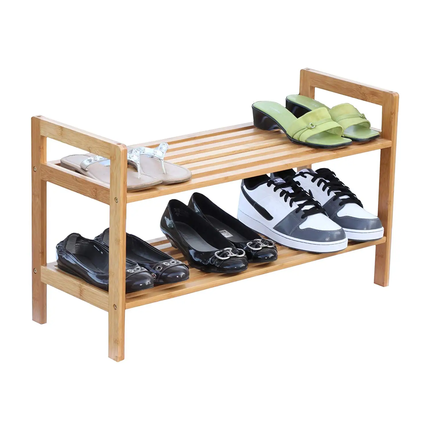 Modern design for living room entryway and hallway use customized 2-Tier stackable Shoe Organizer solid Bamboo Shoe Rack
