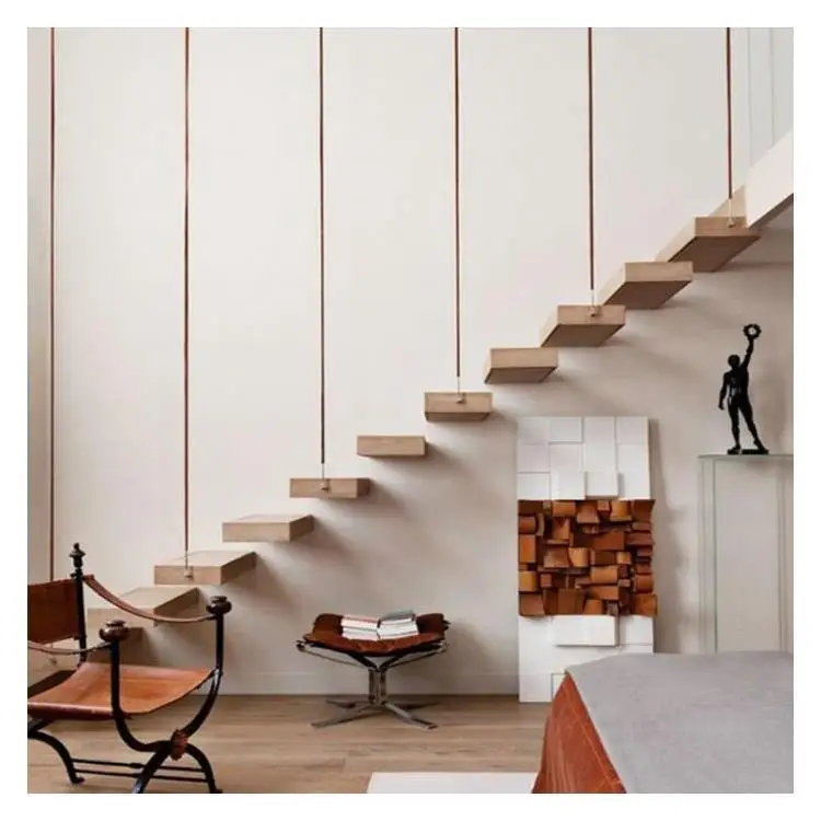 manufacturer new design Australian Standards modern luxury indoor floating stairs straight stairs wood tread staircase