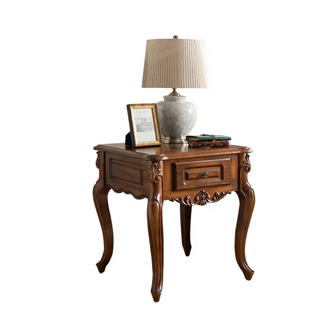 retro phone lamp storage holder with carved leg and 1 drawer brown for living room