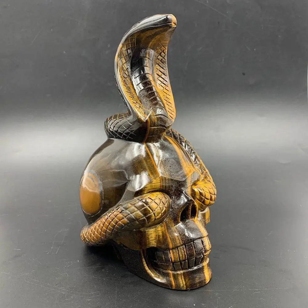 Wholesale Natural Tiger Eye And Snake Folk Crafts Hand Carved Crystals Healing Skulls For Home Decoration