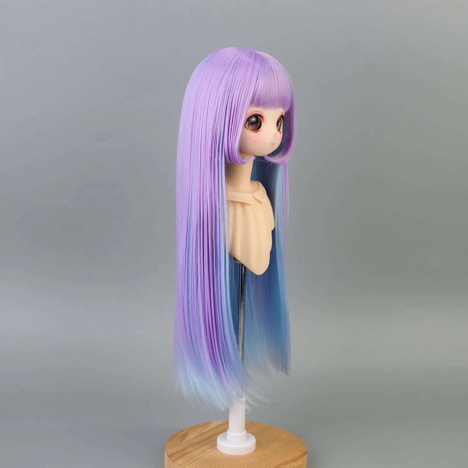 8-9' 22-23 cm Head1/3 BJD Doll Hair Long straight with Bangs Blue Purple Mix Soft Fiber Tress For Dollfie Dream Dolls Wigs