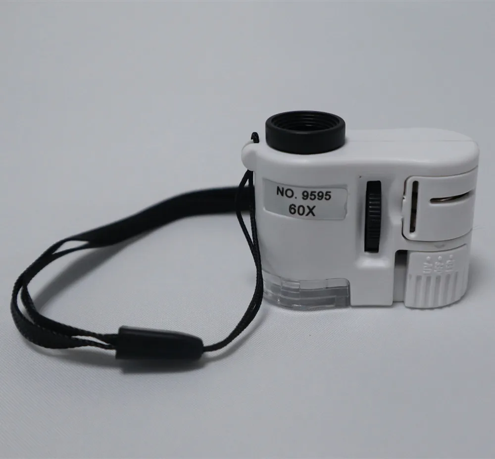Hand held led light 60x mini portable jewelry microscope with money detector 9595