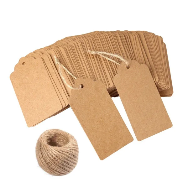 Индивидуальная коричневая Подарочная бирка из крафт-бумаги, рождественские прямоугольные этикетки для упаковки подарков, наборы бирок для подарков из джутовой веревки