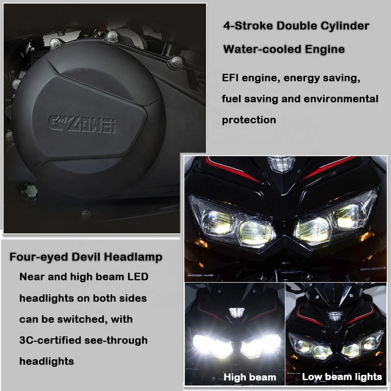 Roywell 400cc Gas Powered Street Bike Chopper Motorcycle EFI Racing Super Moto Motorcycle