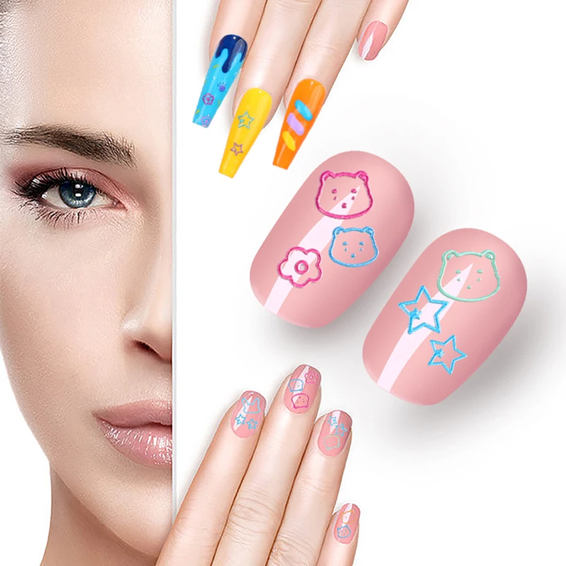 2023 Easy to Operate Simple cute animals Waterproof High quality nail art embossed applique for teens girls