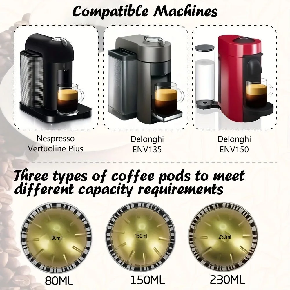 1SET Dropshipping Stainless Steel Coffee Pod Cover 3 PCS  80 150 230ml Empty Pods Compatible With Vertuoline Coffee Maker