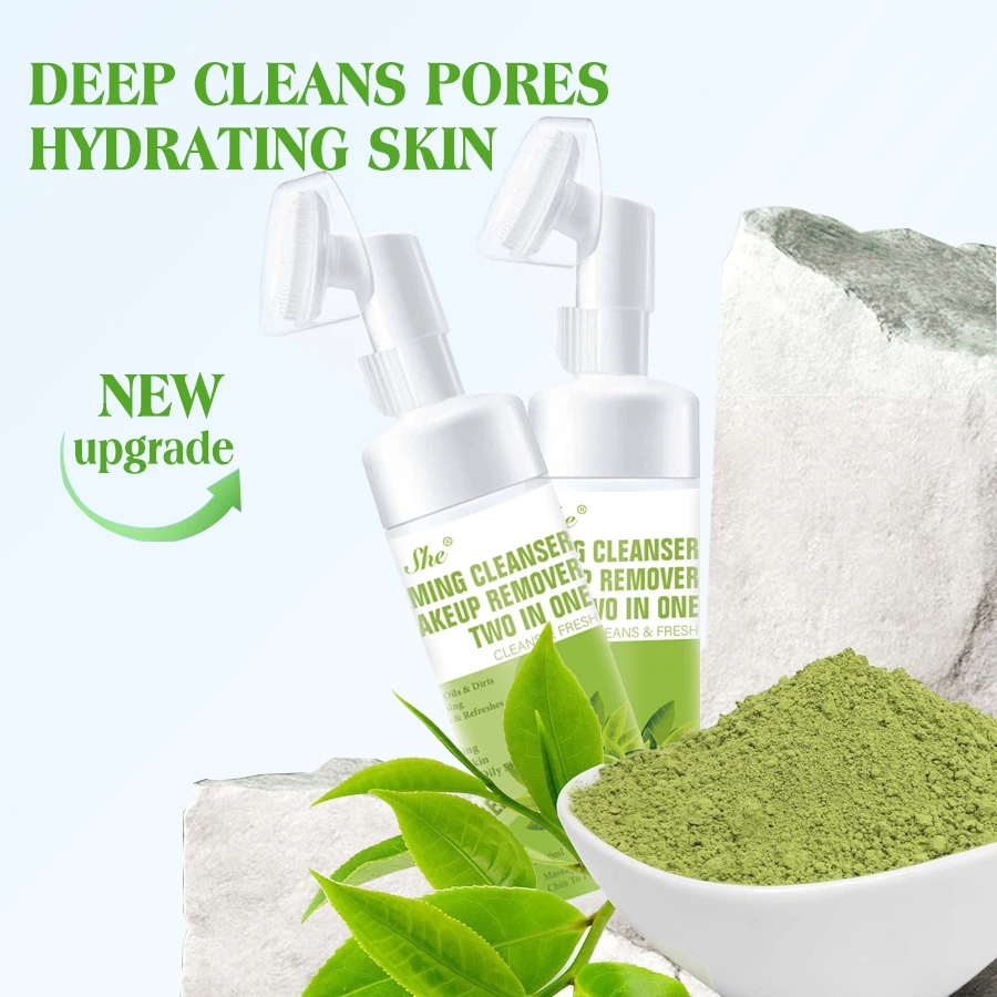 Hot Selling Dear She Natural Plant Green Tea Foam Cleanser Makeup Remover Deep Cleansing Oil-control Face Wash Moisturizing Skin