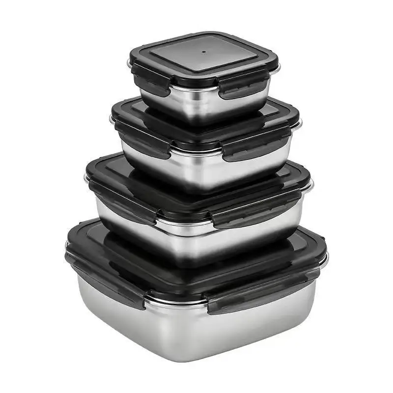 Wholesale Stainless Steel Square Food Storage Containers Picnic Case with Lid Lunch Box for Household Fresh Box