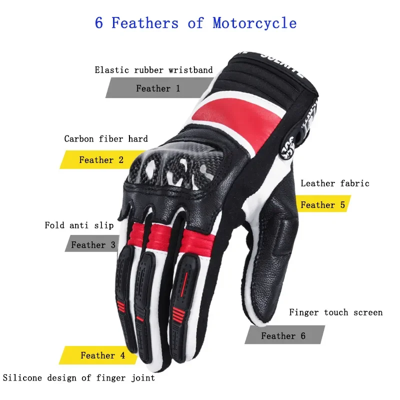 Motorcycle Leather Carbon Fiber Full finger Breathable Motorcycle Gloves