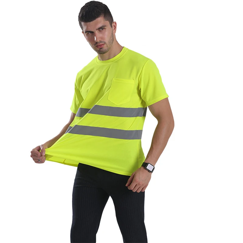 Wholesale Custom Logo Safety Green t Shirts Short Sleeve Road High Visibility Reflective Safety Shirts Security Clothing
