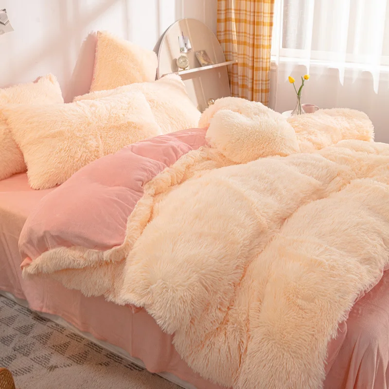 High Quality With Low Price Shaggy Faux Fur Fluffy Mink Wool Velvet Bed Sheet Comforter Sets Bedding Set For Winter